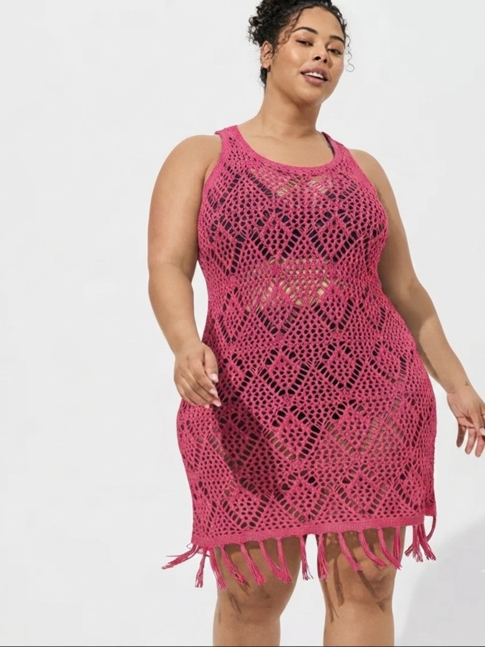 New! Torrid sz 2 Crochet Fringe Swim‎ Bathing Suit Cover-Up Dress 2X